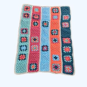 Colorful Hand Crocheted Blanket, Approx. 30”X39”, Granny Squares, Multi Color